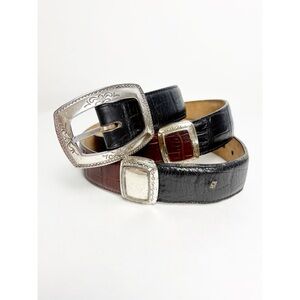 Brighton Western Leather Belt L Black Brown Silver Croc Embossed Vintage